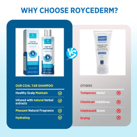 RoyceDerm shampoo in hand ready to apply showing easy dosing benefit