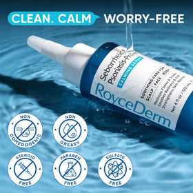 Roycederm bottle in hand for scale, helps shoppers understand size and portability