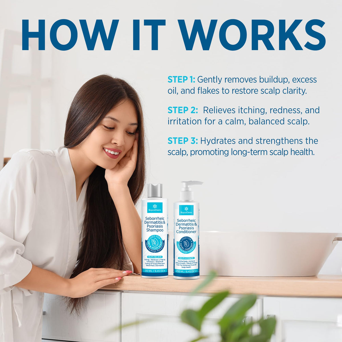 Roycederm bottles next to common items showing true size benefit