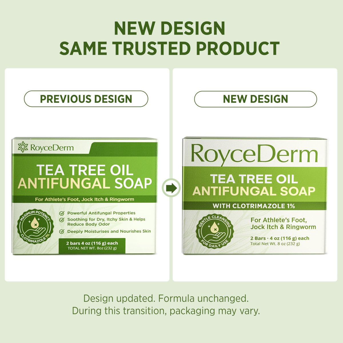 Close-up of Roycederm soap bar texture and tea tree oil sheen