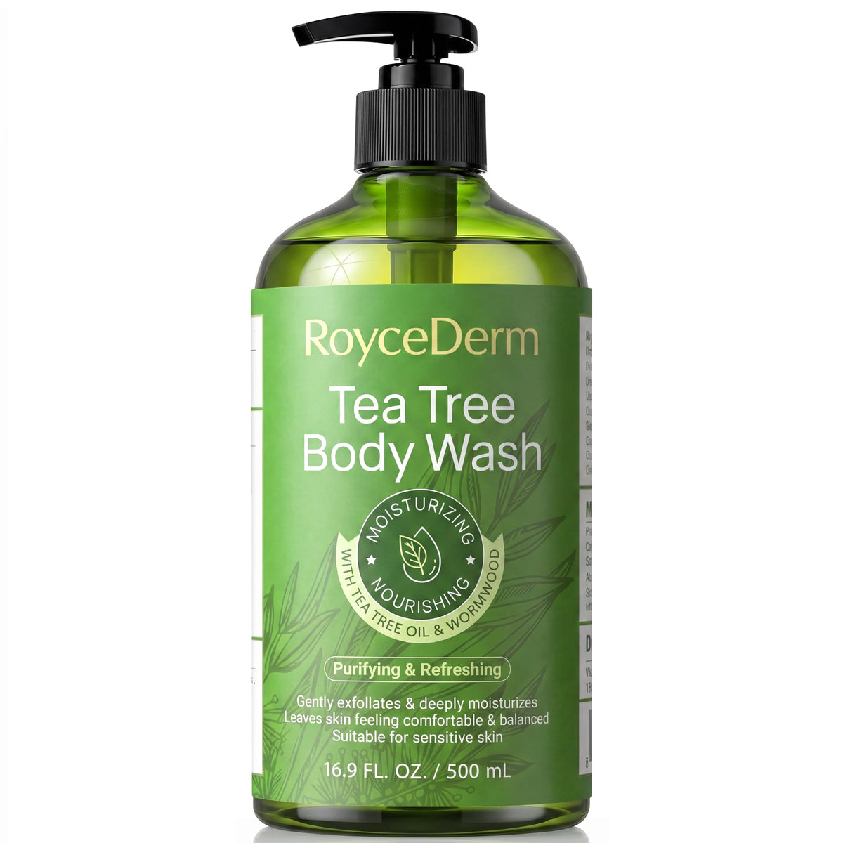 roycederm front bottle view showing product label and clean design benefit
