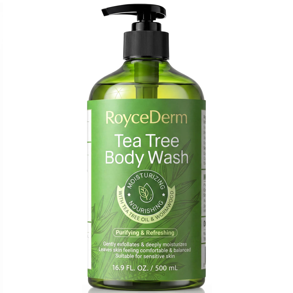 roycederm front bottle view showing product label and clean design benefit