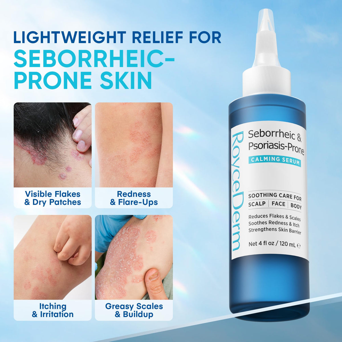 Roycederm serum texture close-up drop, highlights fast-absorbing lightweight feel