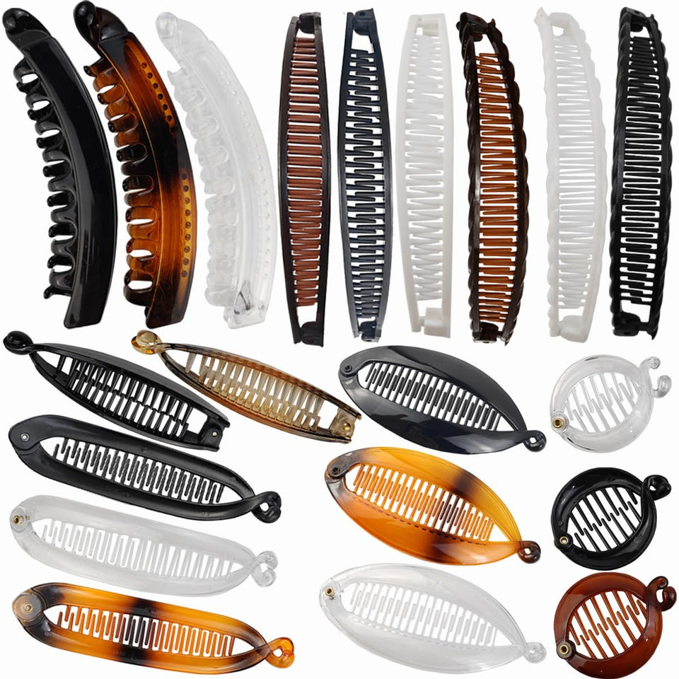 ROYHOO front view of full 20-piece banana clip pack showing color variety and convenience