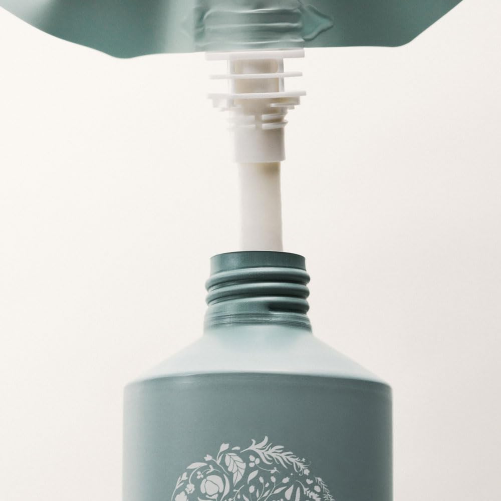 RŌZ pouch beside bottle showing scale and two-refill capacity benefit
