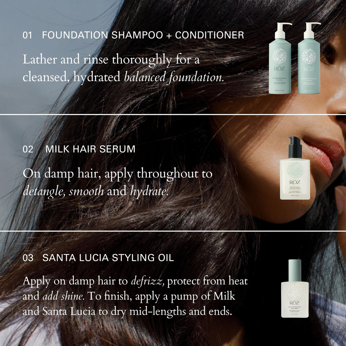 RŌZ bottle label detail showing clean-beauty claims