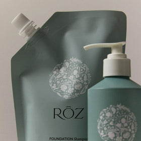 RŌZ shampoo lather on wet hair in shower, gentle cleansing and rich foam benefit