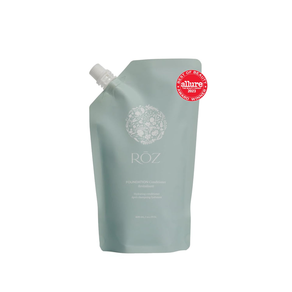 RŌZ refill pouch front view showing packaging and eco label, reduces waste