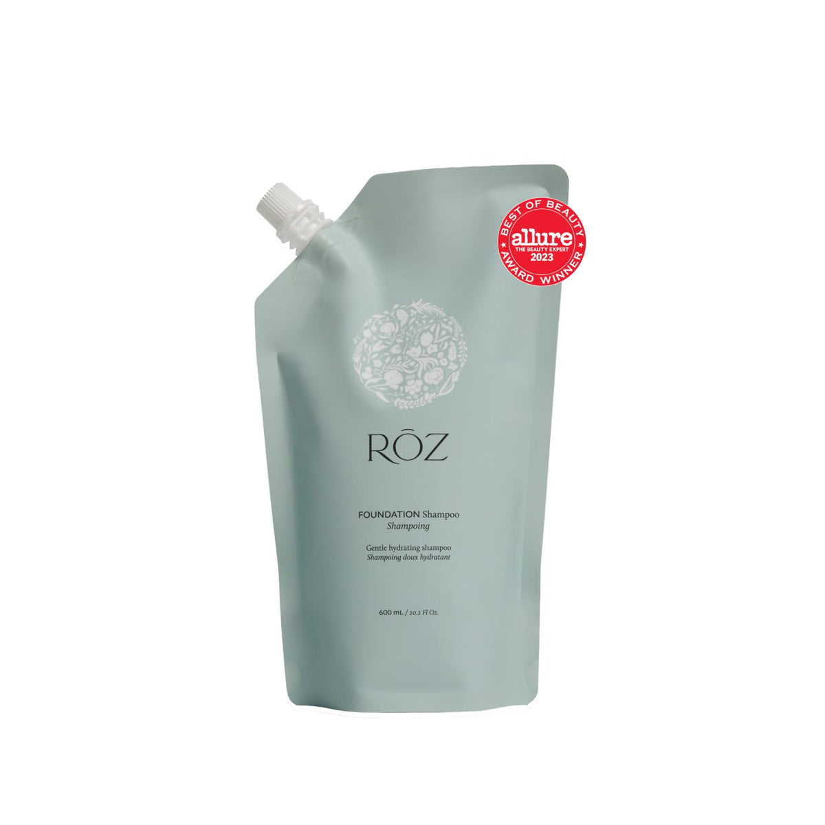 RŌZ refill pouch front view showing design and branding, eco-friendly refill benefit