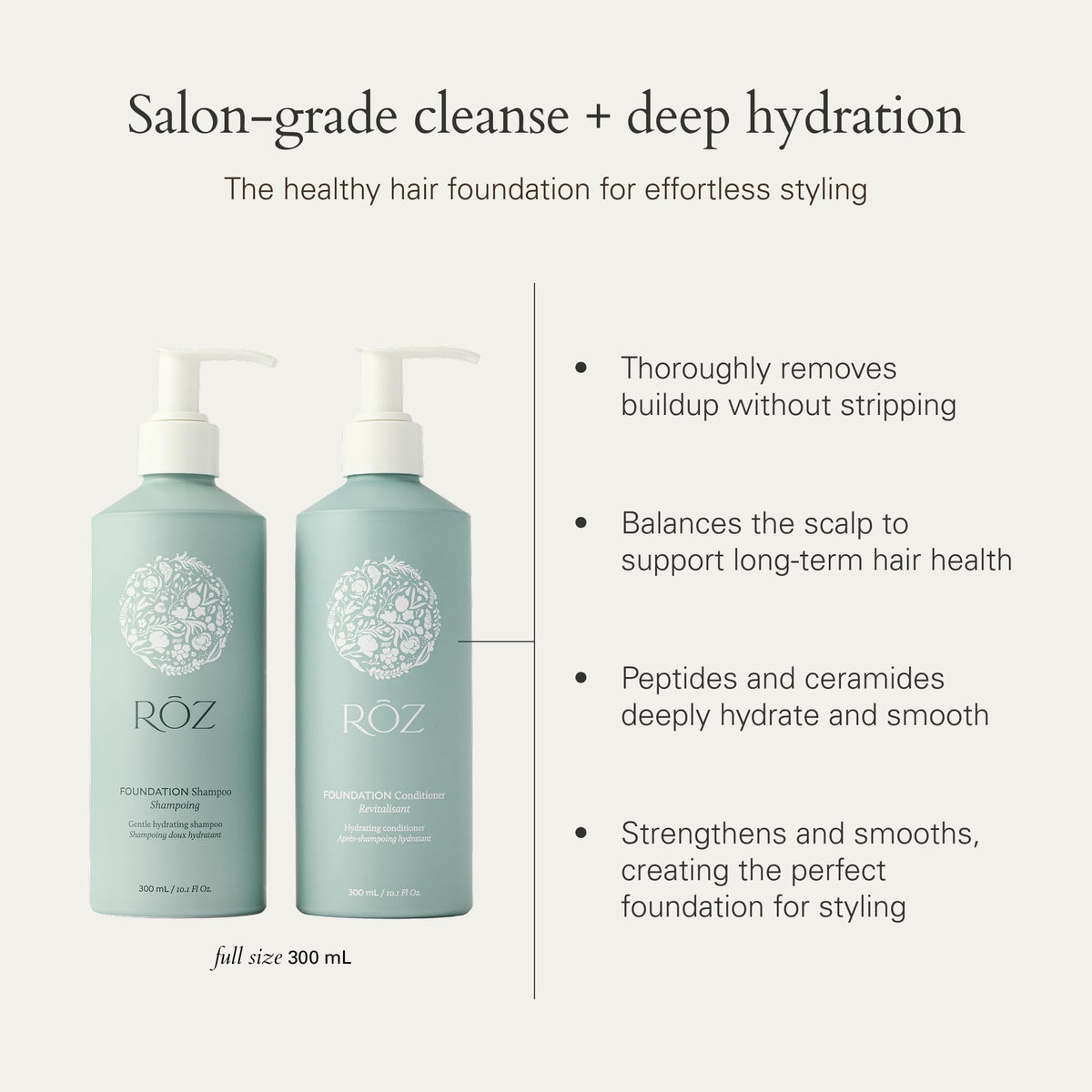 RŌZ shampoo pump close-up highlighting easy dispensing
