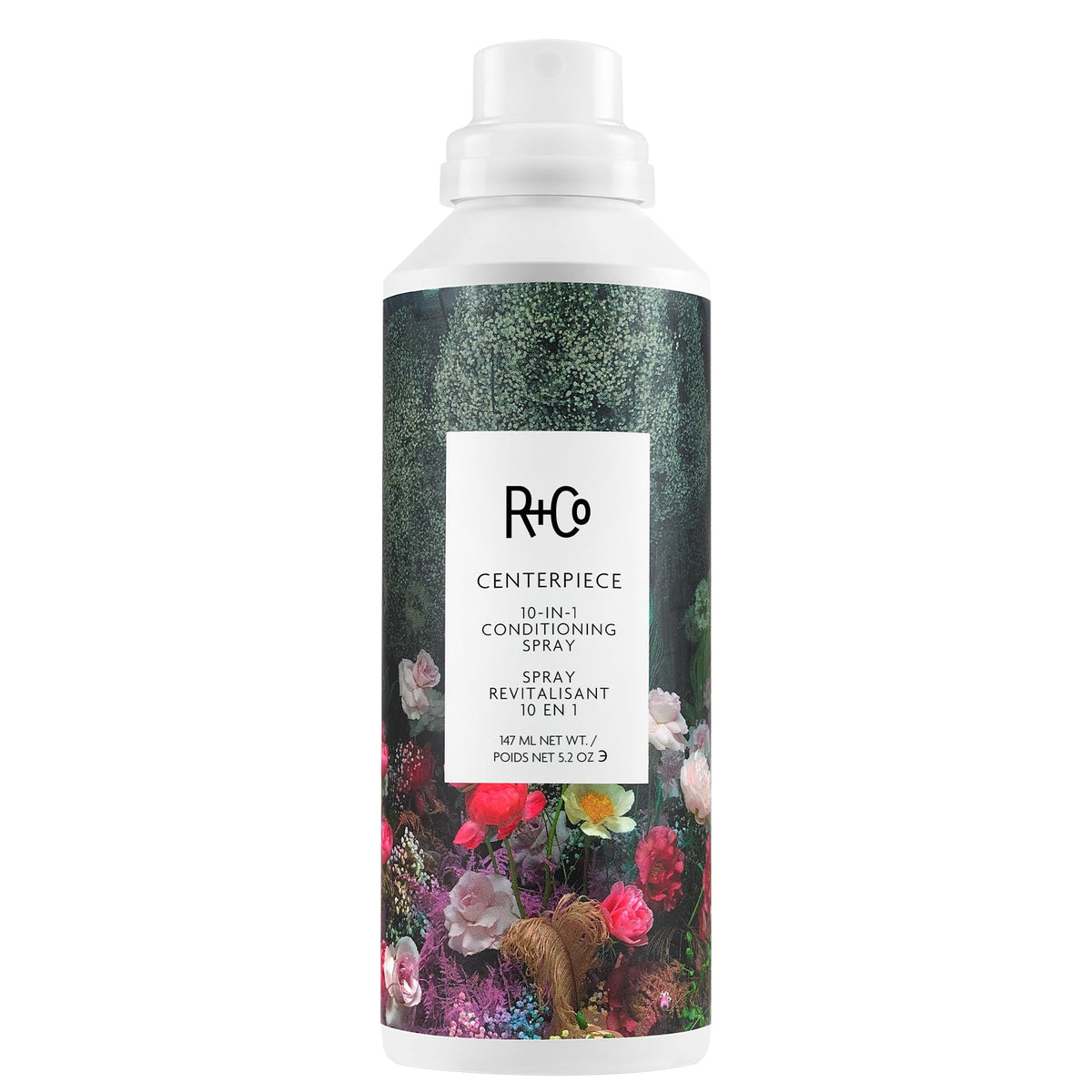 R+Co Centerpiece front bottle showing label and size, highlights multi-benefit formula