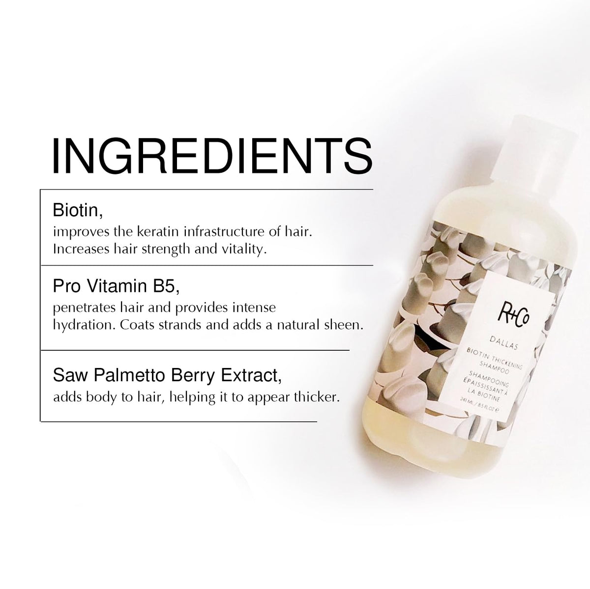 R+Co conditioner creamy texture demonstrating weightless hydration benefit