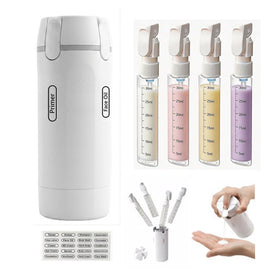RSN front view of 4-in-1 dispenser showing compact travel-friendly design and organization