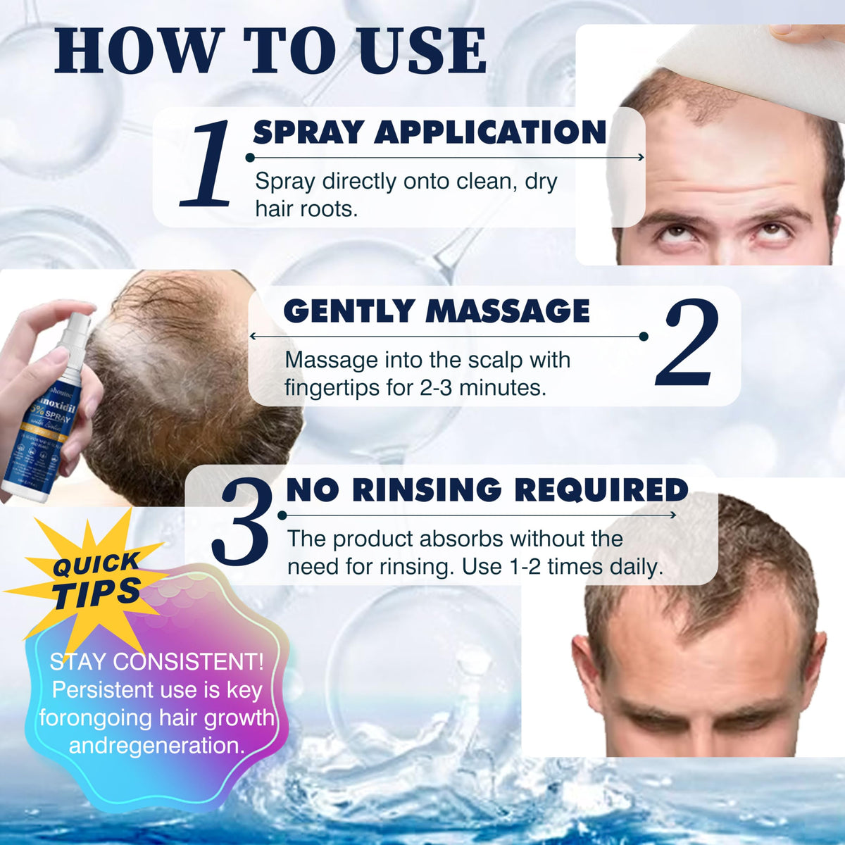Ruahouine man applying spray to beard showing enhanced density potential