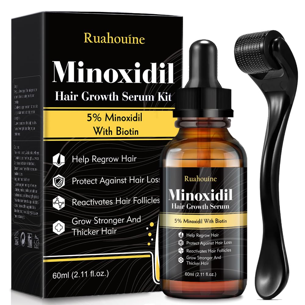 Ruahouine front packaging showing bottle and kit promoting thicker hair