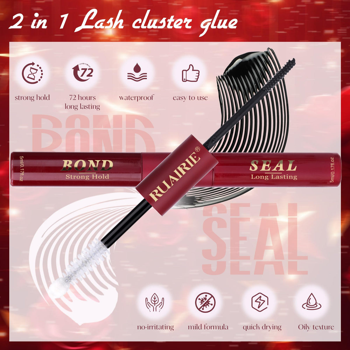 Ruairie applying black bond like mascara for even lash adhesion