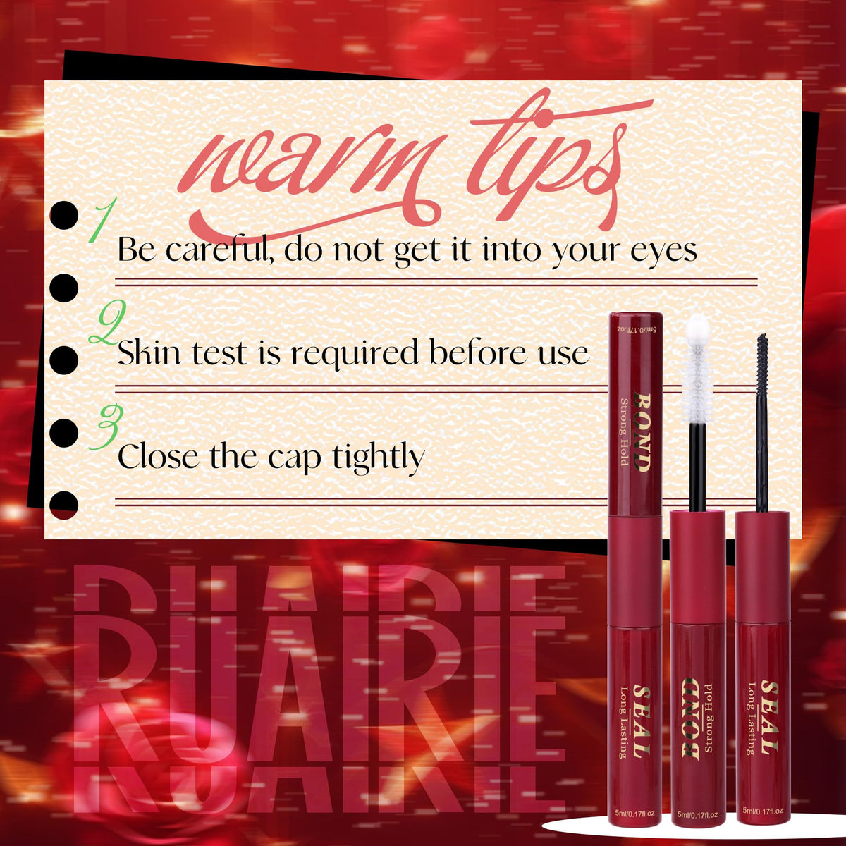 Ruairie lash glue on vanity with lashes and tools for easy at-home use