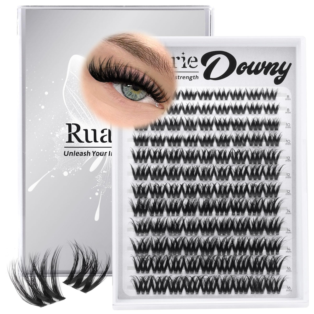 Ruairie front packaging showing fluffy lash clusters for effortless salon volume