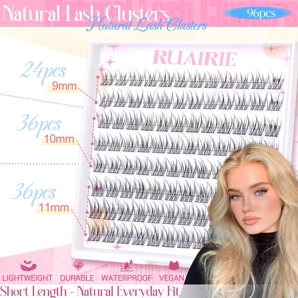 Ruairie display of 9mm 10mm 11mm clusters for customizable layering
