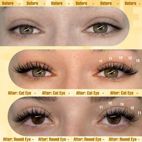 Ruairie size comparison of cluster next to natural lashes showing lightweight, subtle volume benefit