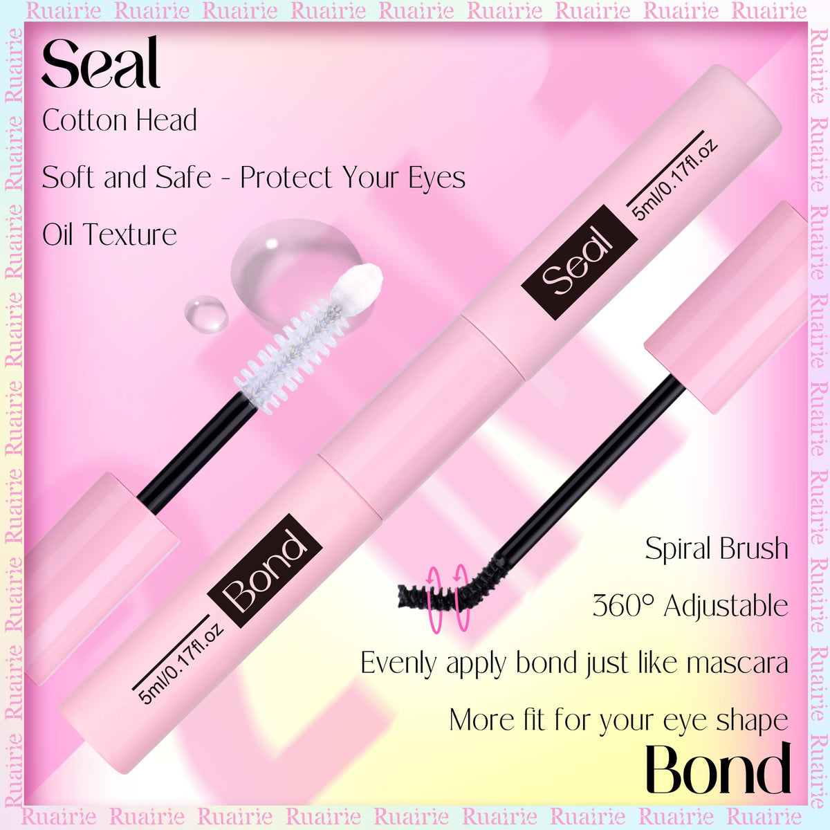 Ruairie spiral brush applying black bond evenly for quick, mascara-like coverage