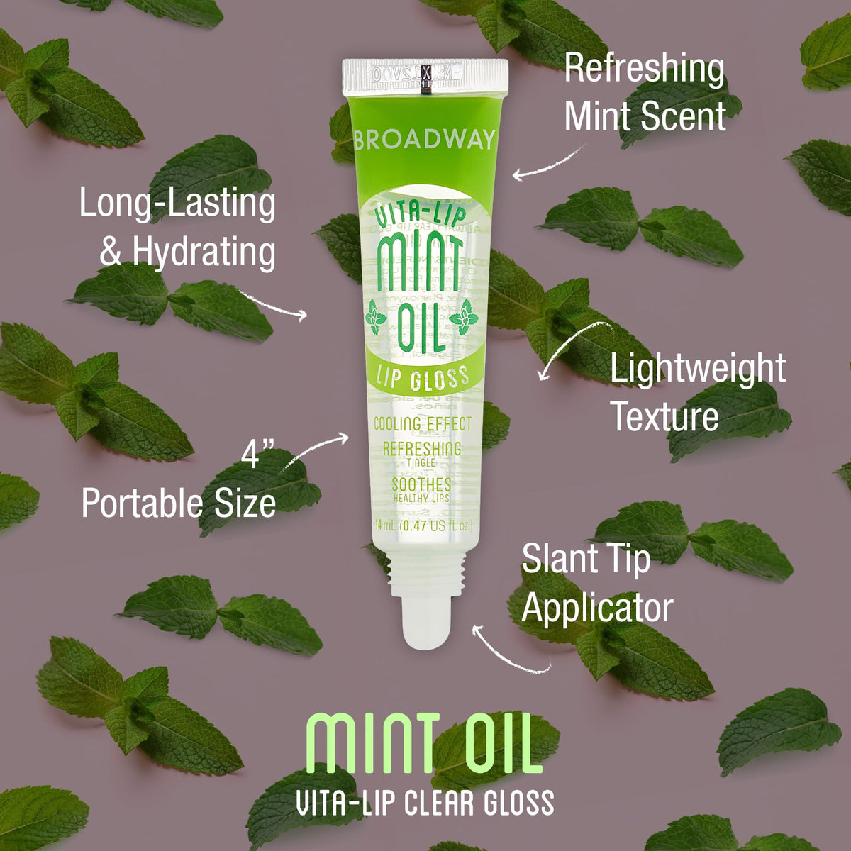 Ruby Kisses close-up mint tube label highlighting cooling mint and hydration