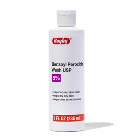 Rugby Laboratories front packaging showing 5% benzoyl peroxide and benefits