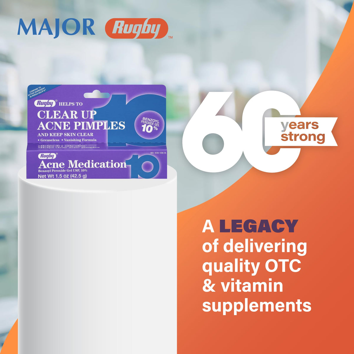 RUGBY LABORATORIES tube next to a coin to show compact 1.5 oz travel-friendly size