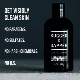RUGGED & DAPPER close-up of smooth, refreshed male skin after use demonstrating reduced congestion