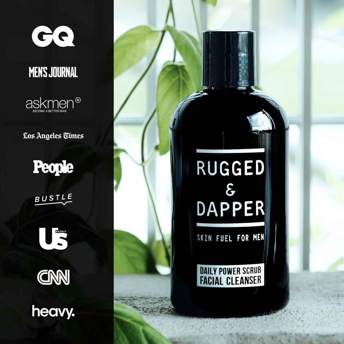 RUGGED & DAPPER bottle beside a ruler to show size and scale for travel and bathroom storage