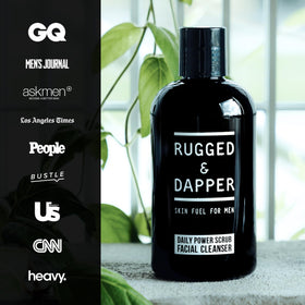 RUGGED & DAPPER bottle beside a ruler to show size and scale for travel and bathroom storage