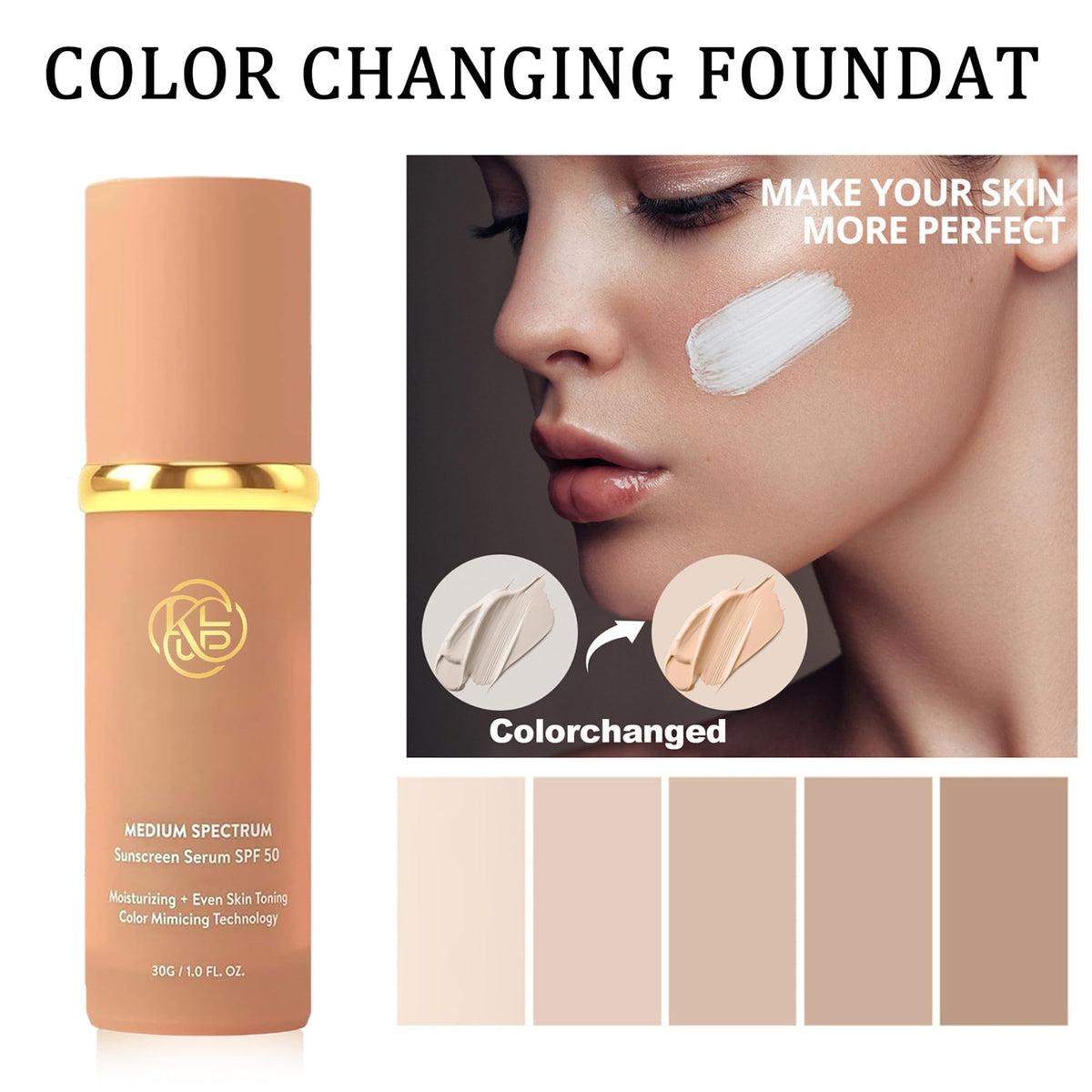 Rulinal applied with beauty blender showing blendability and natural finish