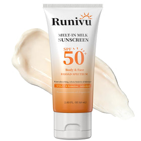 Runivu front packaging showing SPF 50 and compact travel tube benefit