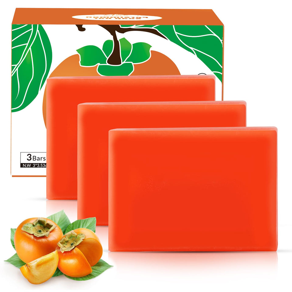 Runsidan front packaging showing three persimmon soap bars and benefits