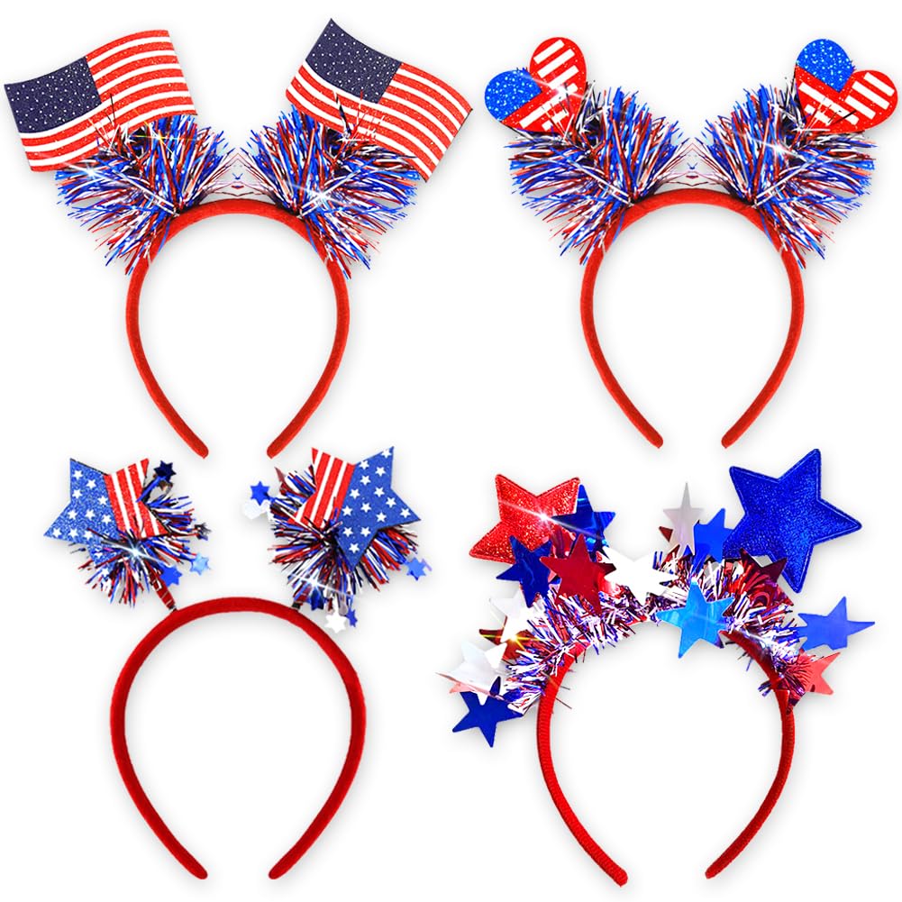 RUPOFUZA front packaging view showing four patriotic headbands, festive accessory
