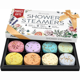 RUSEMLE luxury gift box open showing eight aroma steamers and satin bow