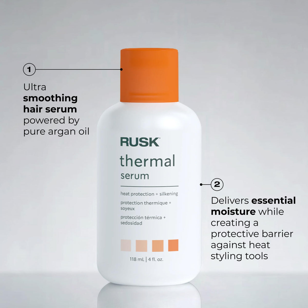 RUSK before and after showing diminished frizz and improved shine