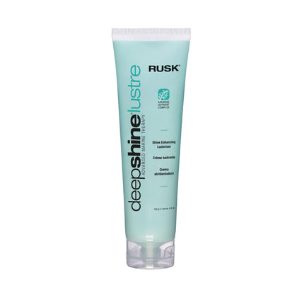 RUSK bottle front view showing sleek packaging and instant shine benefit
