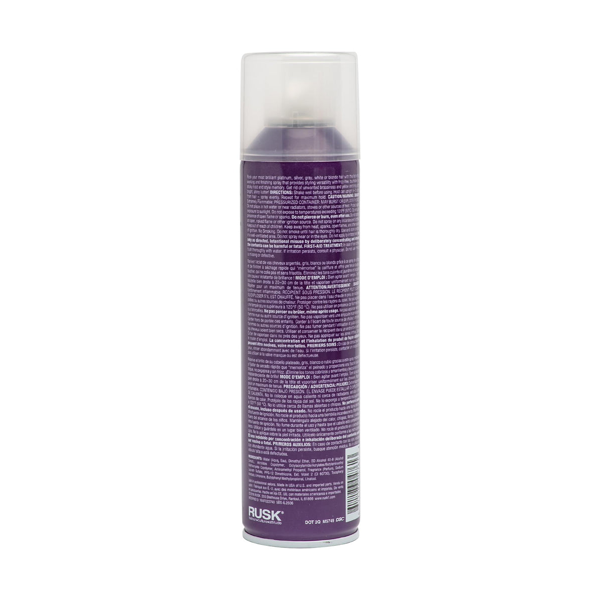 RUSK Deepshine PlatinumX spray in use on styled hair, provides lasting hold and shine