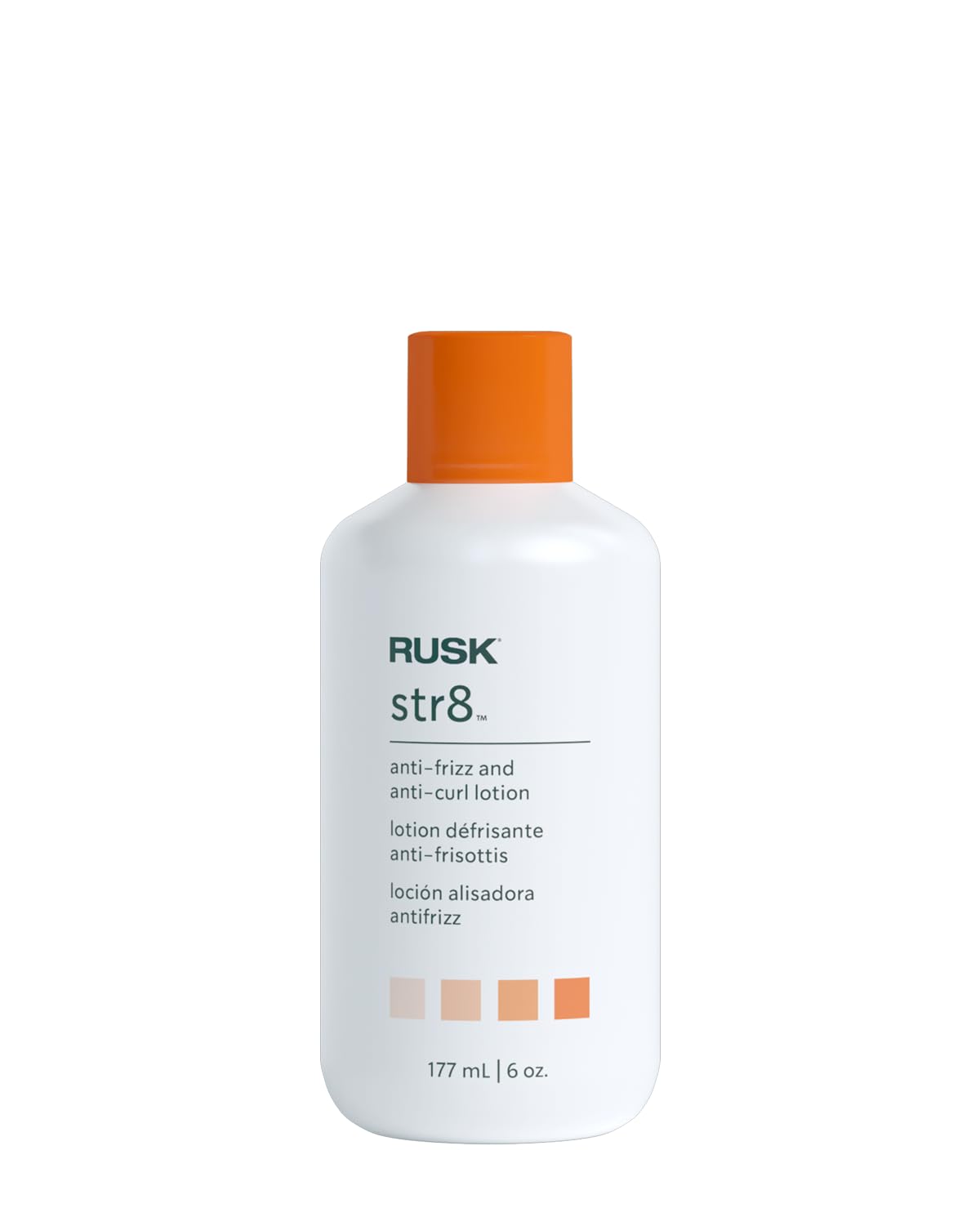 RUSK front packaging of str8 lotion showing label and size, promotes smoother styling