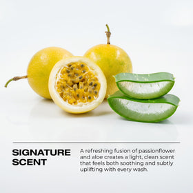 RUSK label close-up highlighting passionflower and aloe ingredients for hydration benefit