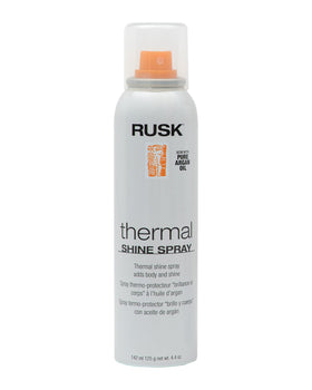 RUSK thermal shine spray front packaging showing bottle and label for shine