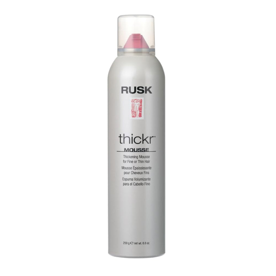 RUSK Thickr front packaging showing product bottle and label for volumizing benefit