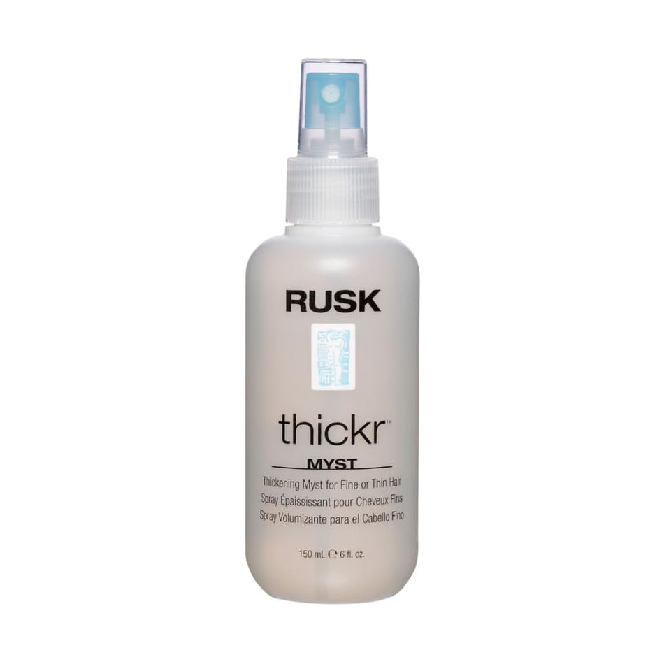RUSK Thickr front packaging showing bottle and benefits for added volume