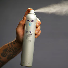 RUSK Thickr used during styling scene adding volume and glossy finish