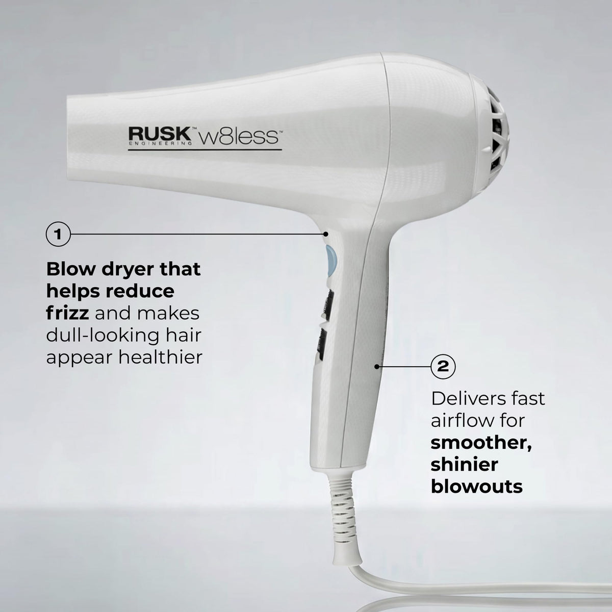 RUSK W8less held in hand to show scale and reduced arm fatigue benefit