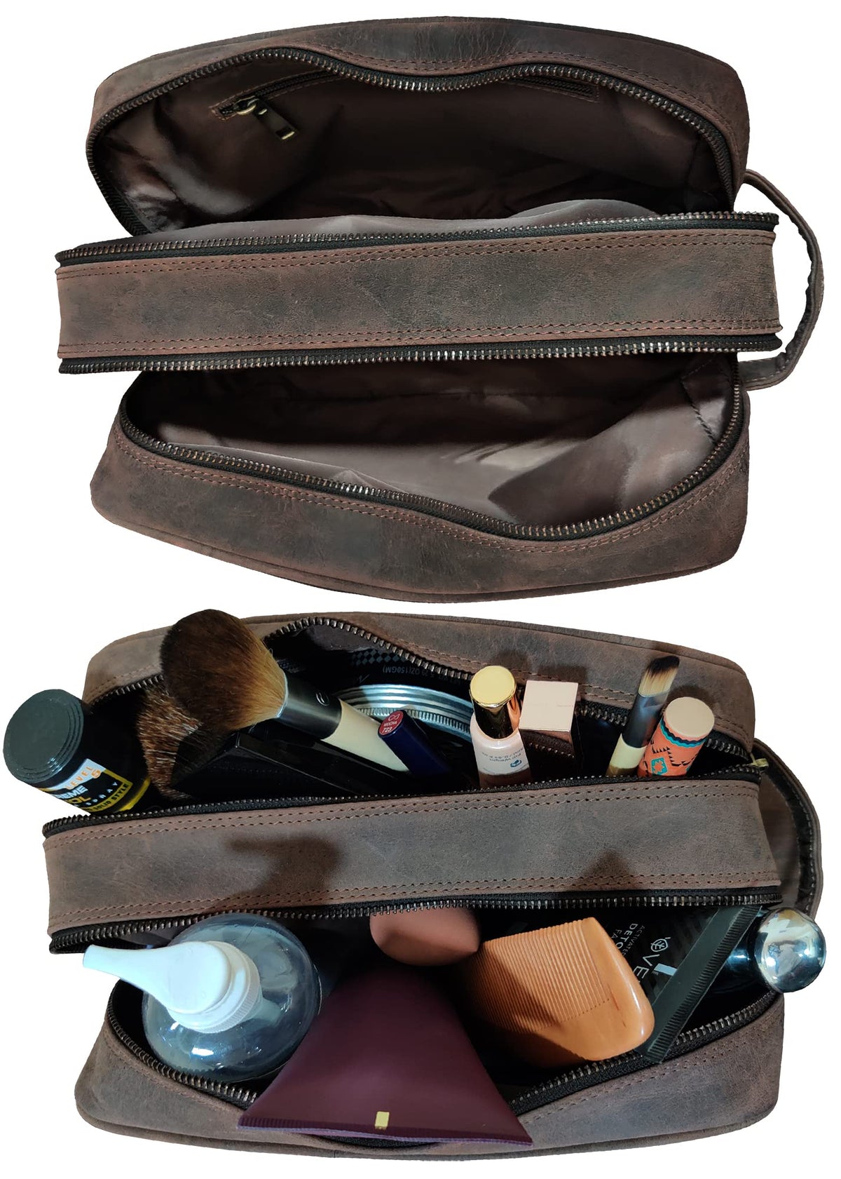 rustic town zipper and leather handle detail for secure carry convenience