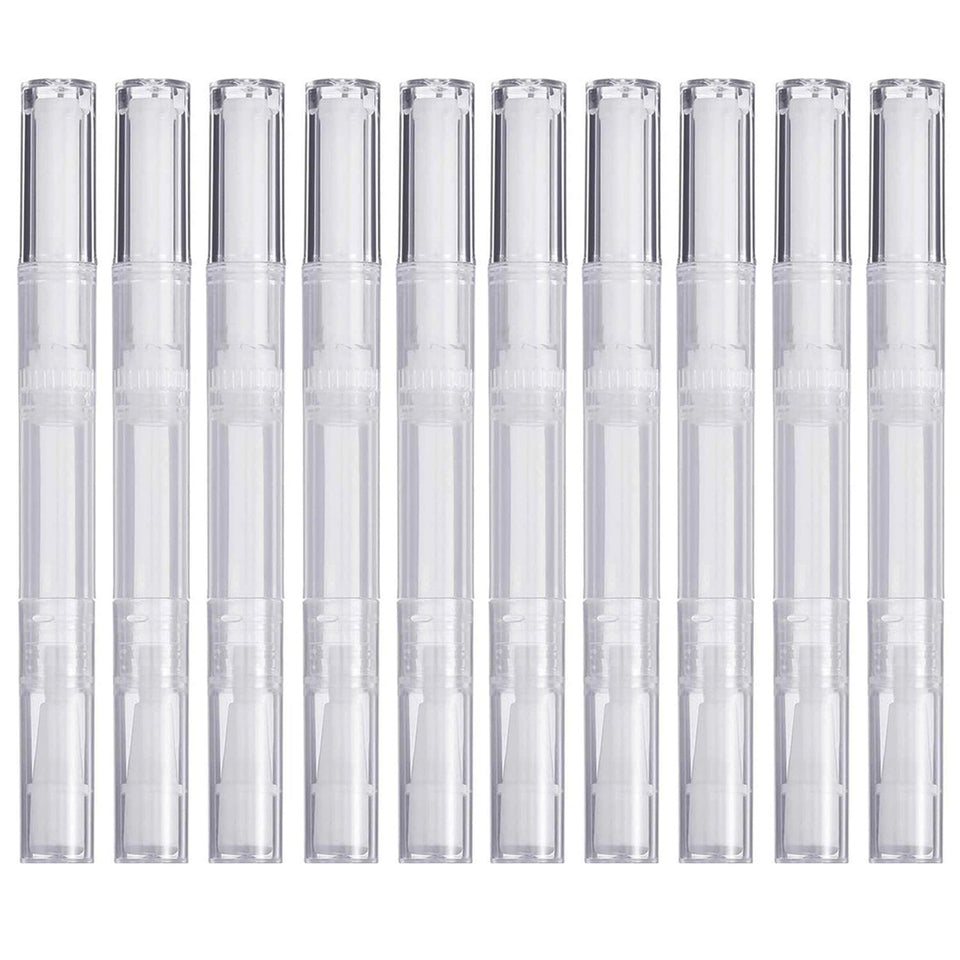 Rvetol front view of ten transparent twist pens showing neat packaging and portability