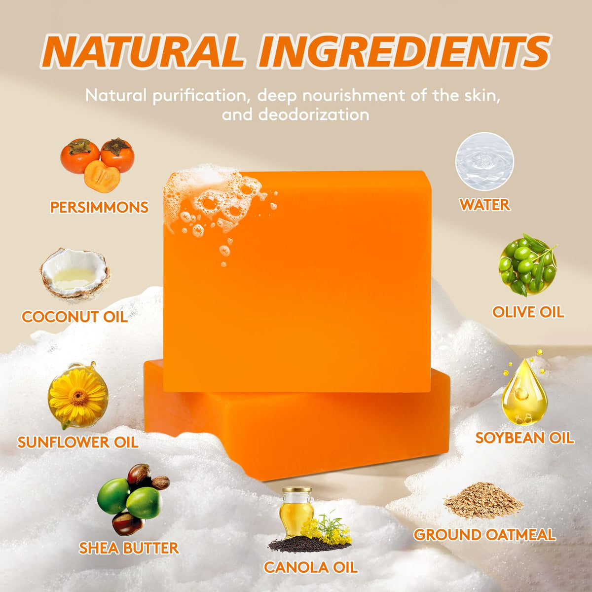 RYH persimmon body wash bottle label highlighting natural deodorizing action