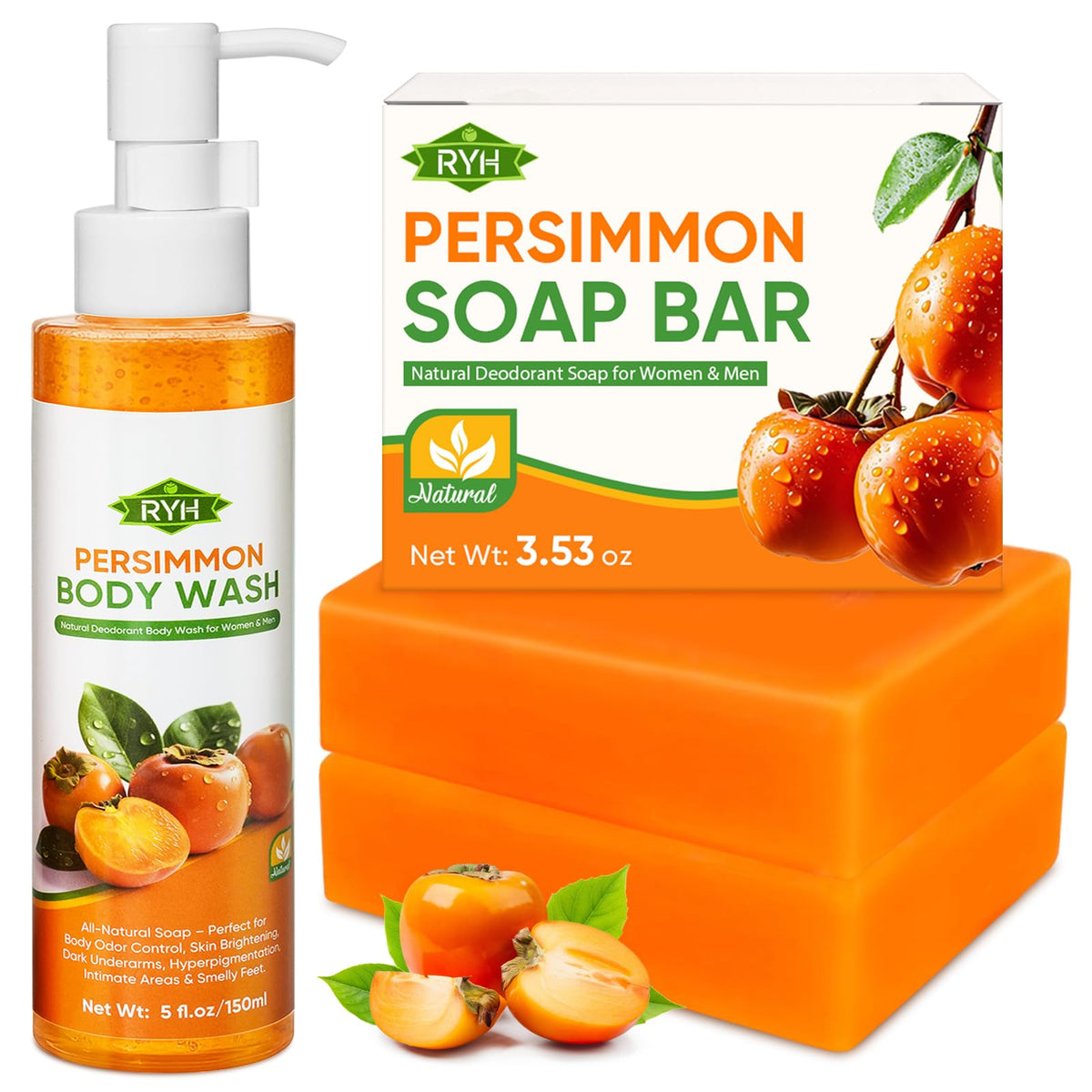 RYH persimmon soap front packaging showing clean branding and benefits